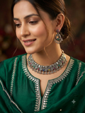 Indian Tribal Style Oxidized Choker Necklace with Matching Jhumka Earrings
